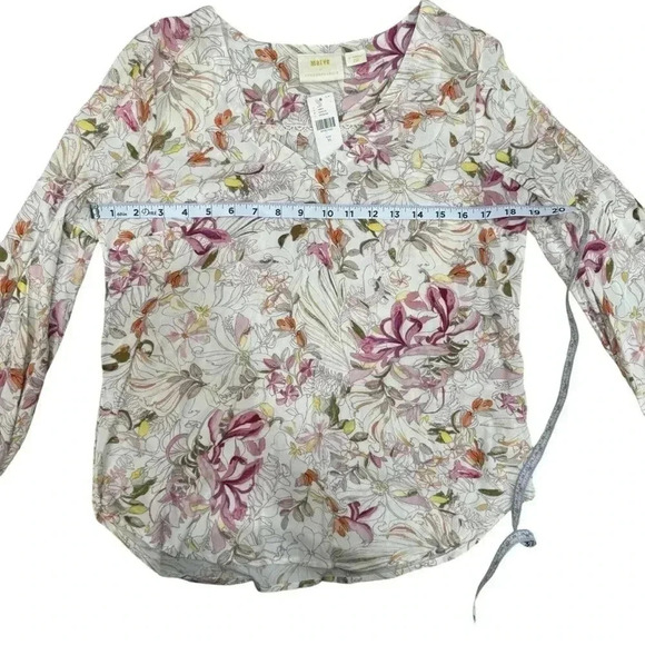 NWT ANTHROPOLOGIE Maeve Cream Floral Print Balloon Sleeve Tie Blouse. Size XS - Picture 12 of 14